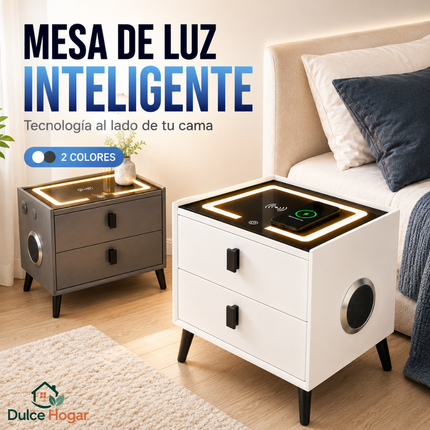 Mesa de Luz Inteligente con Carga Inalámbrica, Bluetooth y LED