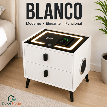 Mesa de Luz Inteligente con Carga Inalámbrica, Bluetooth y LED