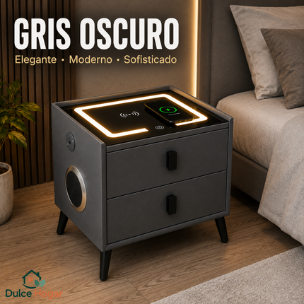 Mesa de Luz Inteligente con Carga Inalámbrica, Bluetooth y LED