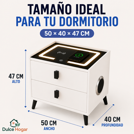 Mesa de Luz Inteligente con Carga Inalámbrica, Bluetooth y LED