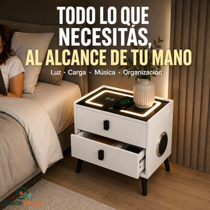 Mesa de Luz Inteligente con Carga Inalámbrica, Bluetooth y LED