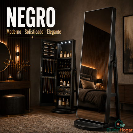 Espejo Joyero 3 en 1 Giratorio 360° | Organizador de Joyas, Maquillaje y Accesorios